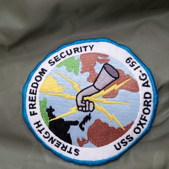 Vtg XL Tru-Spec MA-1 Military Bomber Jacket Green Orange USS Oxford AG-159 Patch - Picture 2 of 12